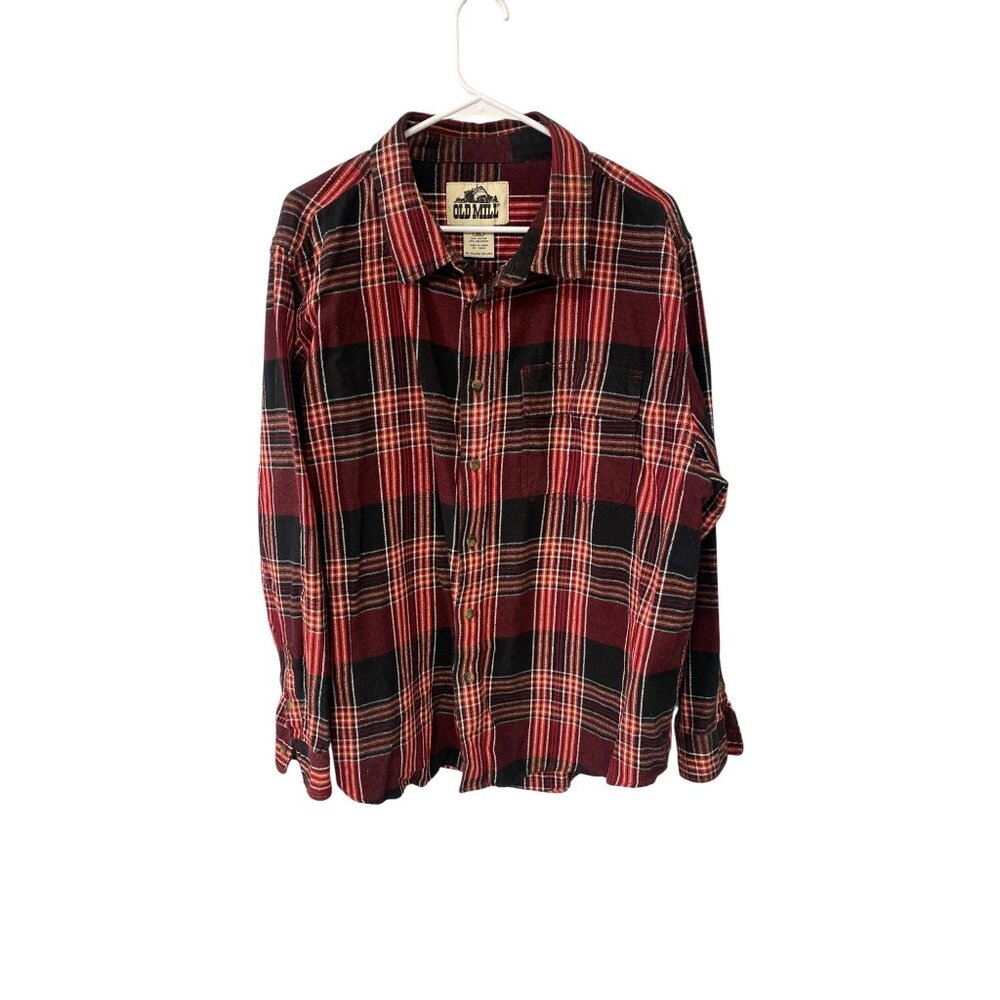 Old Mill Mens Red & Black Plaid Flannel Button-Up Shirt 2XL